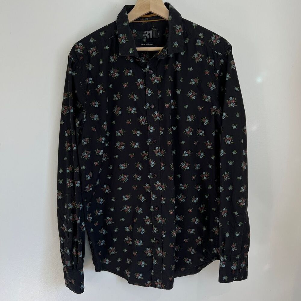 Le 31 Simons Men's Medium Black Floral Long Sleeve Casual Button Down Shirt